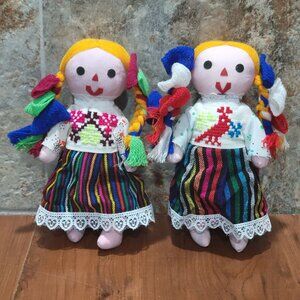 Vintage Handmade Mexican Folk Art Rag Doll Jointed Traditional Dress Colorful
